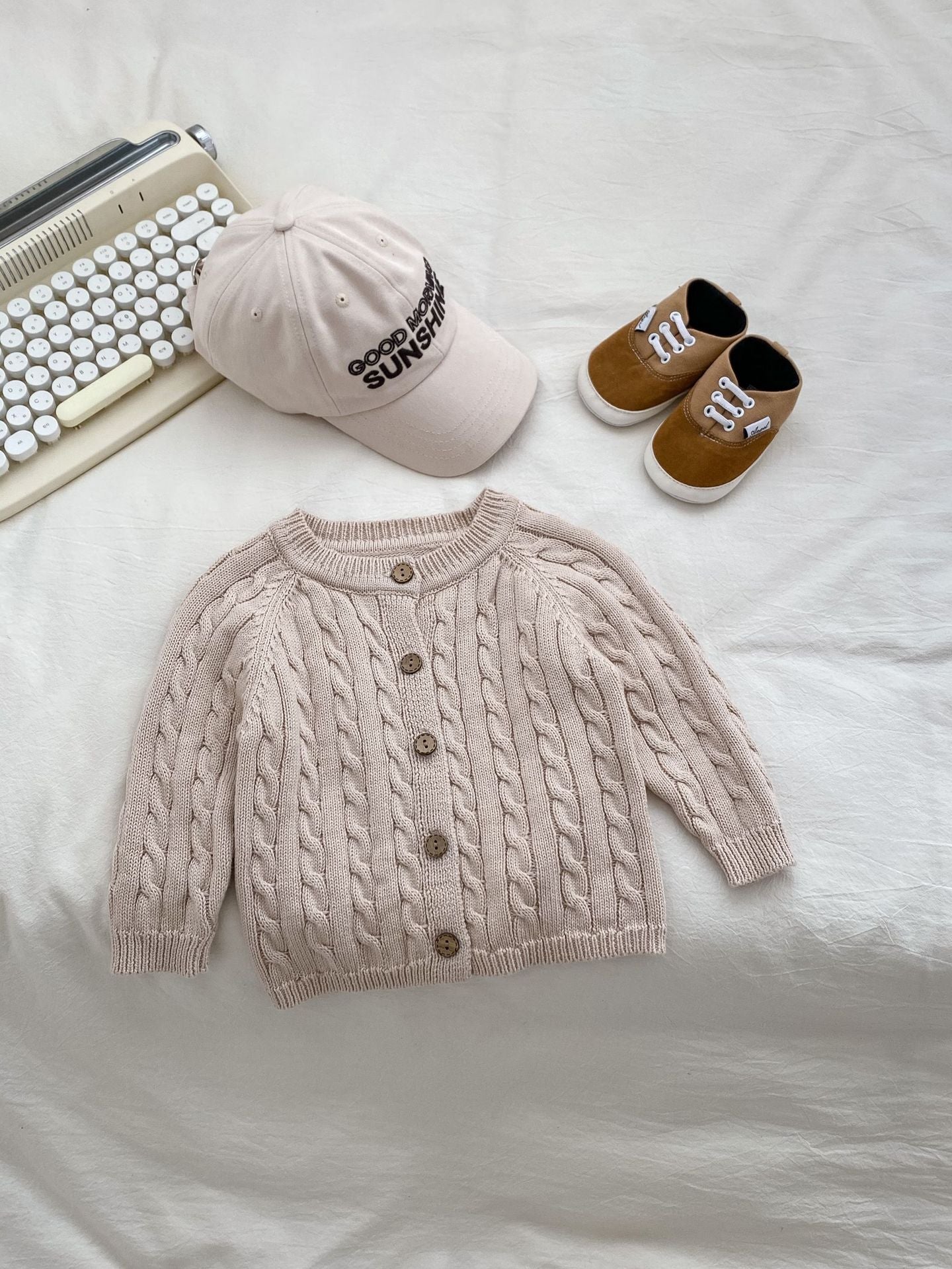 Autumn New Arrival Baby Kids Unisex Comfortable Solid Color Jacquard Pattern Knitted Long Sleeves Cardigan-2