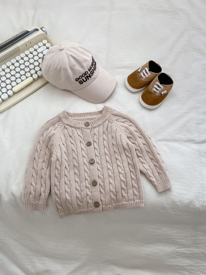 Autumn New Arrival Baby Kids Unisex Comfortable Solid Color Jacquard Pattern Knitted Long Sleeves Cardigan-2