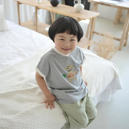 Casual Short Sleeves Summer New Children’s T-shirt, Unisex Baby Cartoon V Neck Top-1