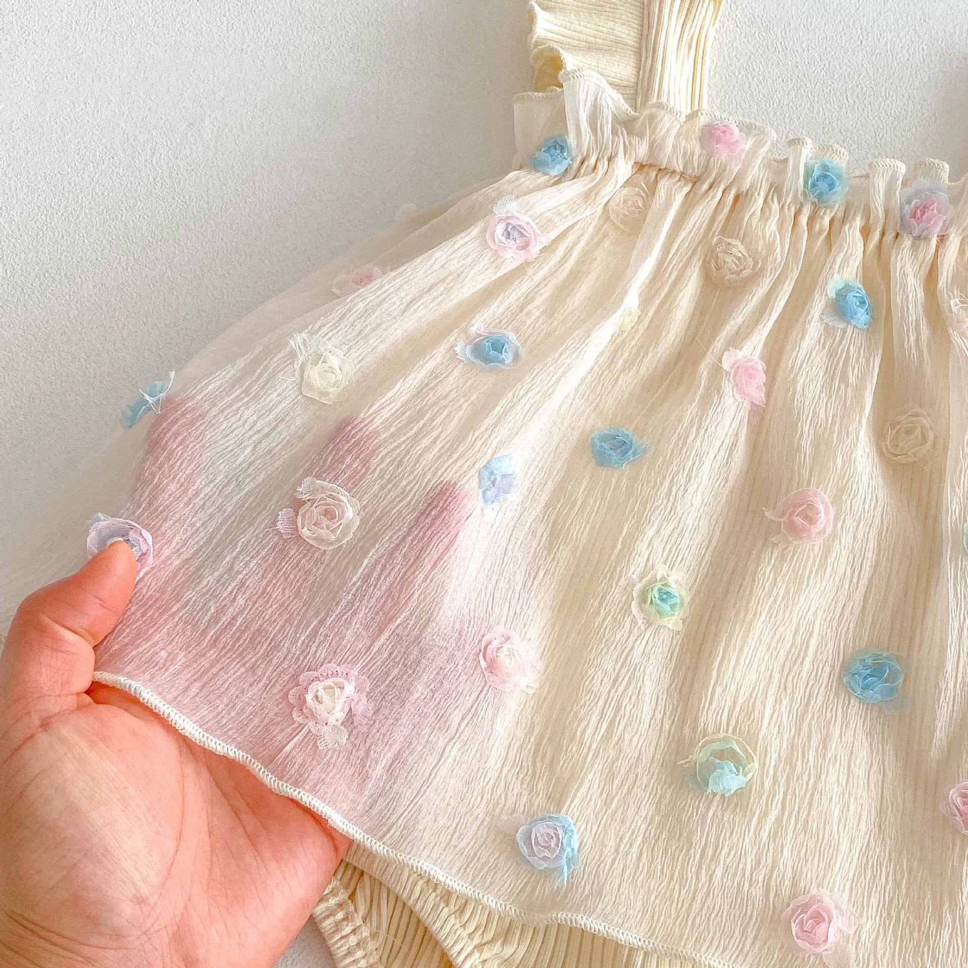 Summer Arrival Baby Girls Colorful Flowers Pattern Strap Onesies-2