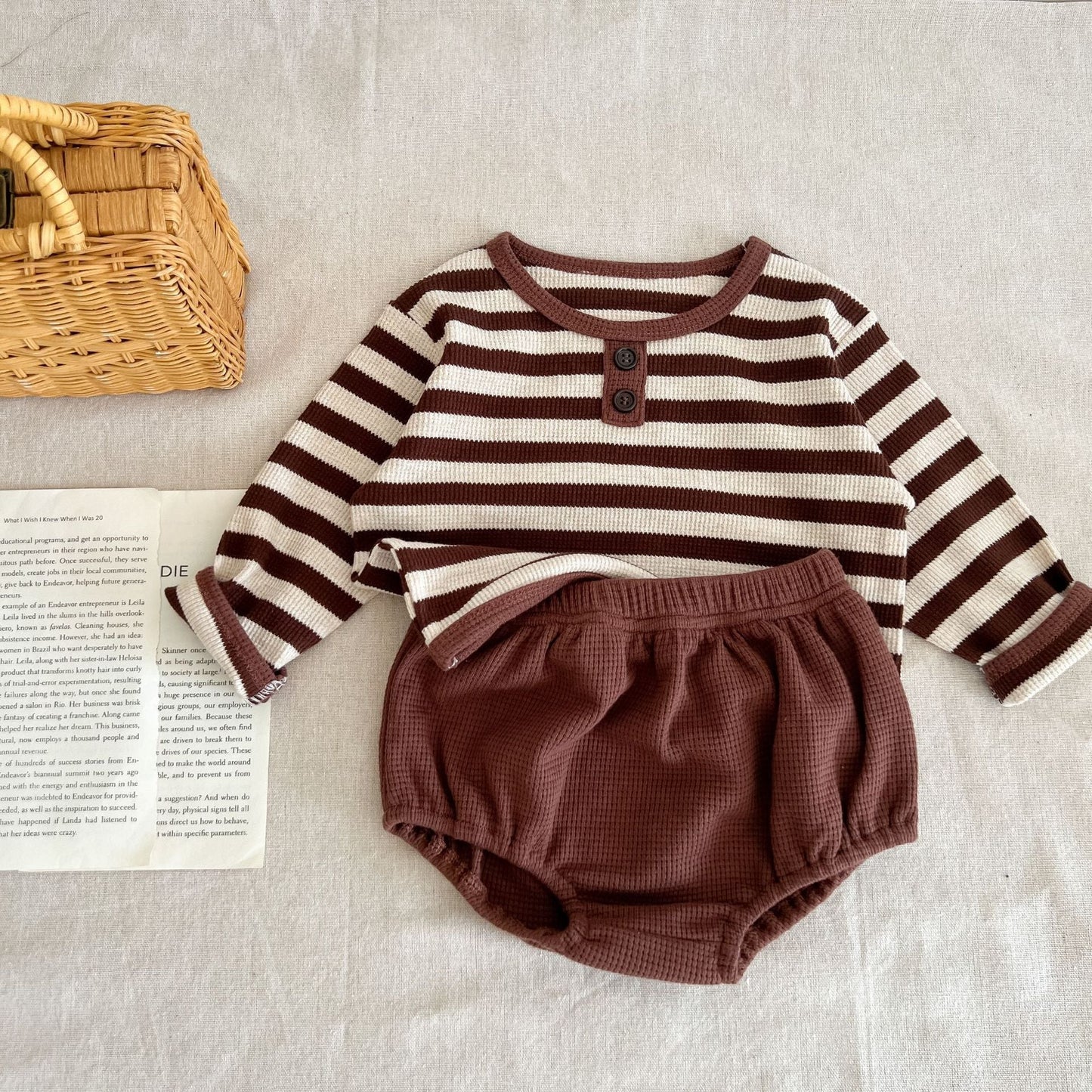 Baby Striped Pattern Long Sleeve Tops & Triangle Shorts 1 Pieces Sets-4