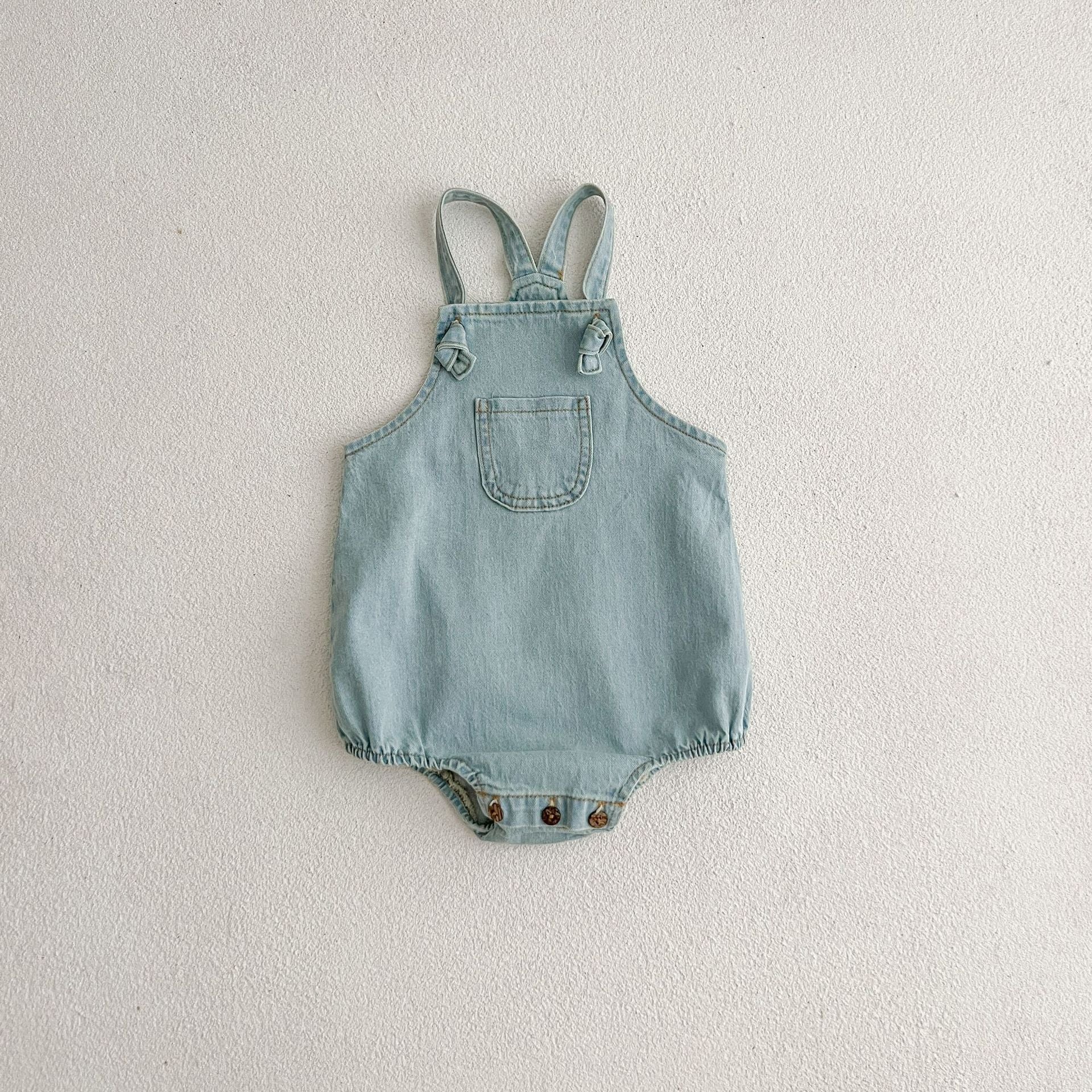 Summer Baby Kids Unisex Solid Color White Short Sleeves T-Shirt And Thin Denim Onesies Clothing Set-4