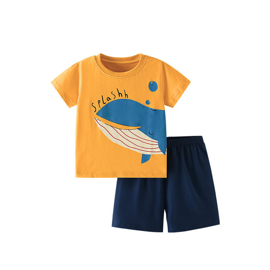 Summer Baby Kids Fish Pattern T-shirt and Shorts Clothing Set for Boys-0