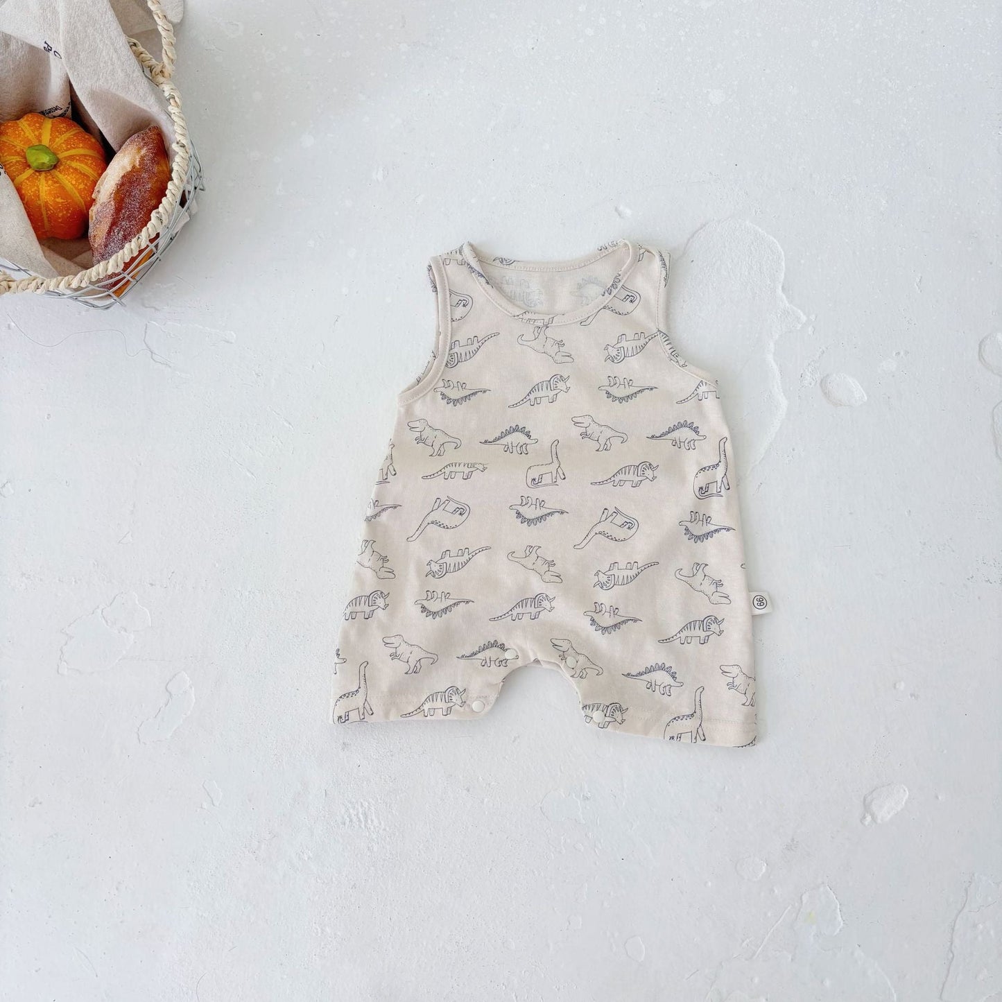 Summer Arrival Baby Unisex Simple Dinosaurs Pattern Sleeveless Crew Neck Rompers-1