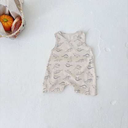 Summer Arrival Baby Unisex Simple Dinosaurs Pattern Sleeveless Crew Neck Rompers-1