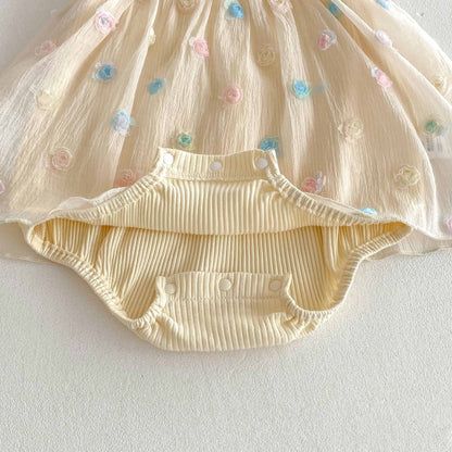 Summer Arrival Baby Girls Colorful Flowers Pattern Strap Onesies-3