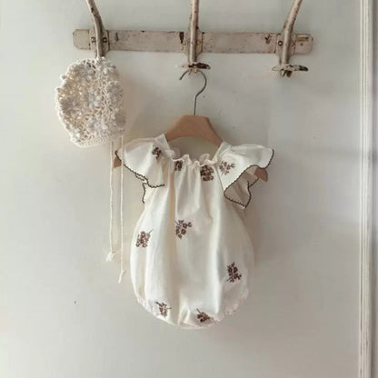 Summer Hot Selling Baby Kids Girls Fly Sleeves Flowers Pattern Embroidered Princess Onesies-3
