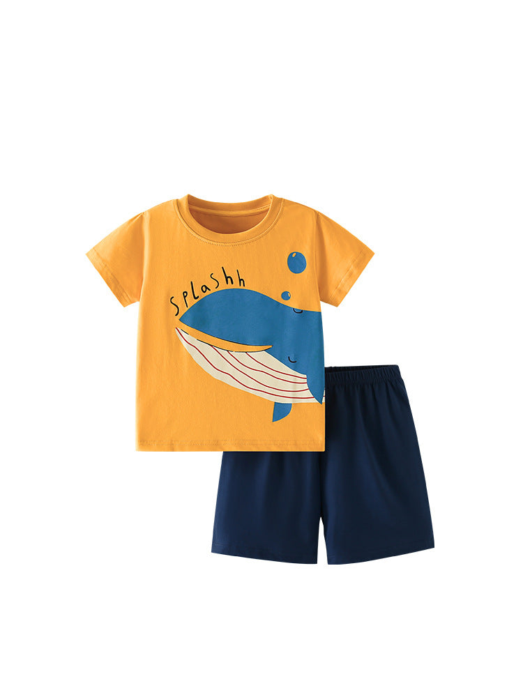 Summer Baby Kids Fish Pattern T-shirt and Shorts Clothing Set for Boys-4