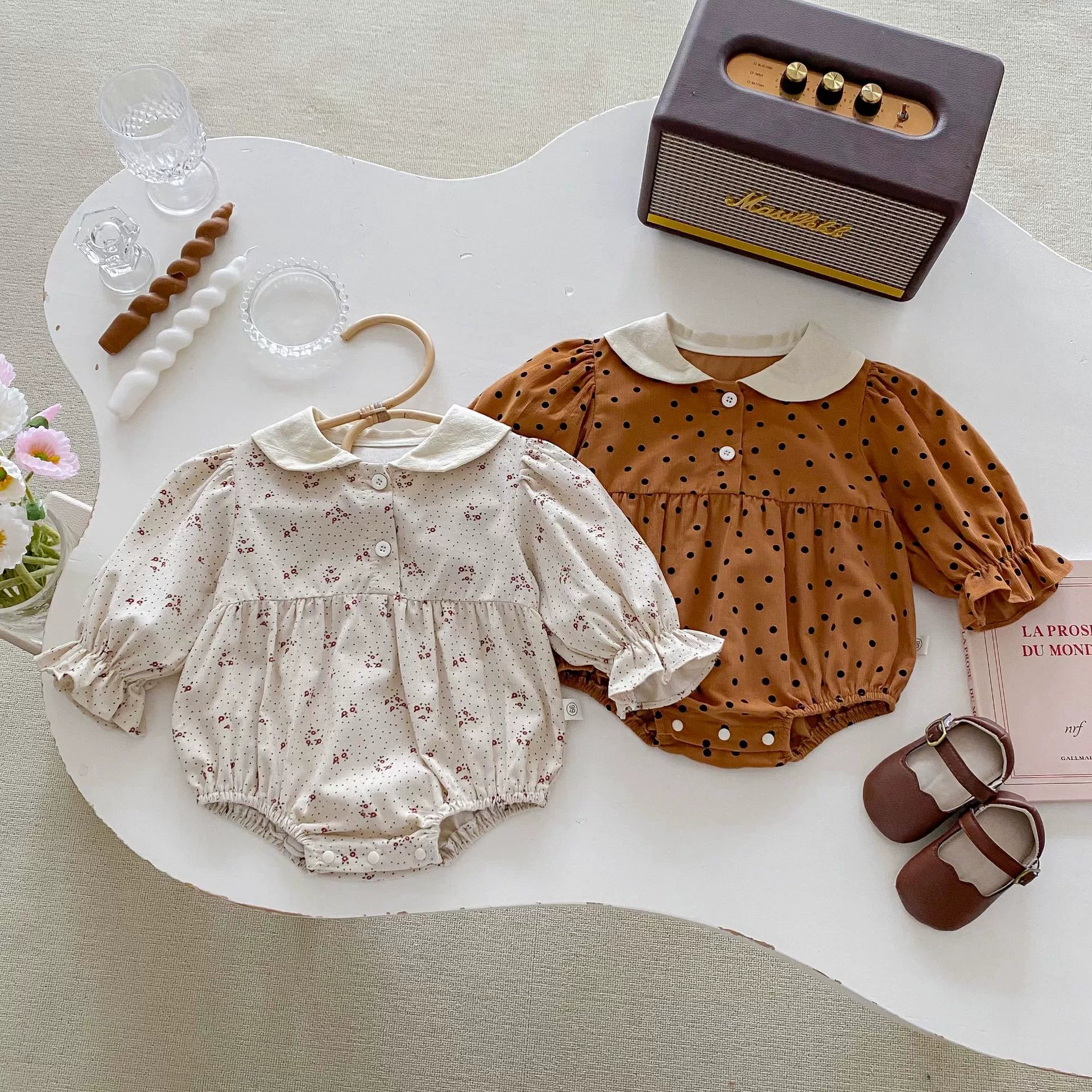 Autumn Arrival Baby Girls Polka Dots Long Sleeves Onesies-4