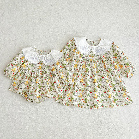 Autumn Doll Neck Long Sleeve Sweet Style Dress Onesies-0