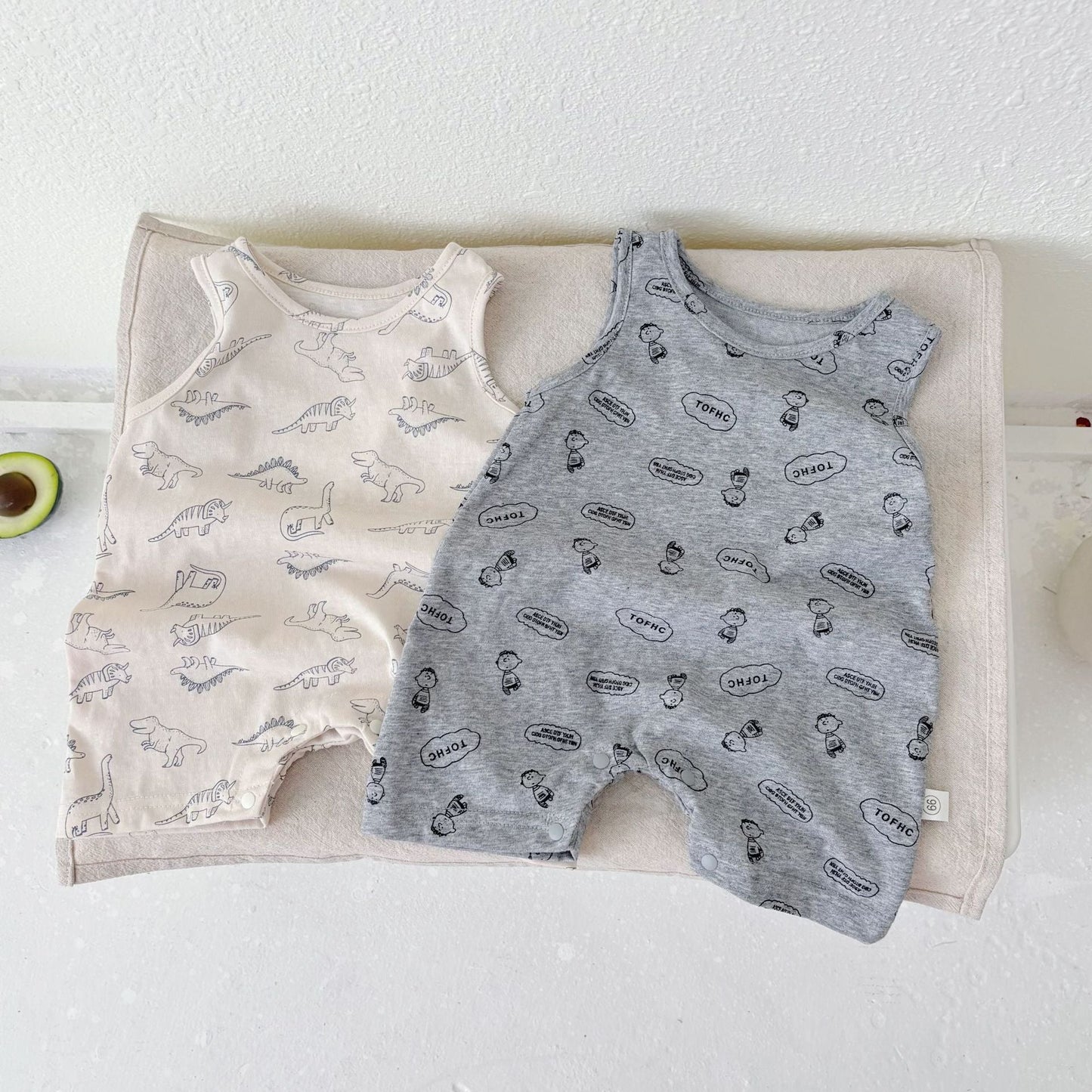 Summer Arrival Baby Unisex Simple Dinosaurs Pattern Sleeveless Crew Neck Rompers-0