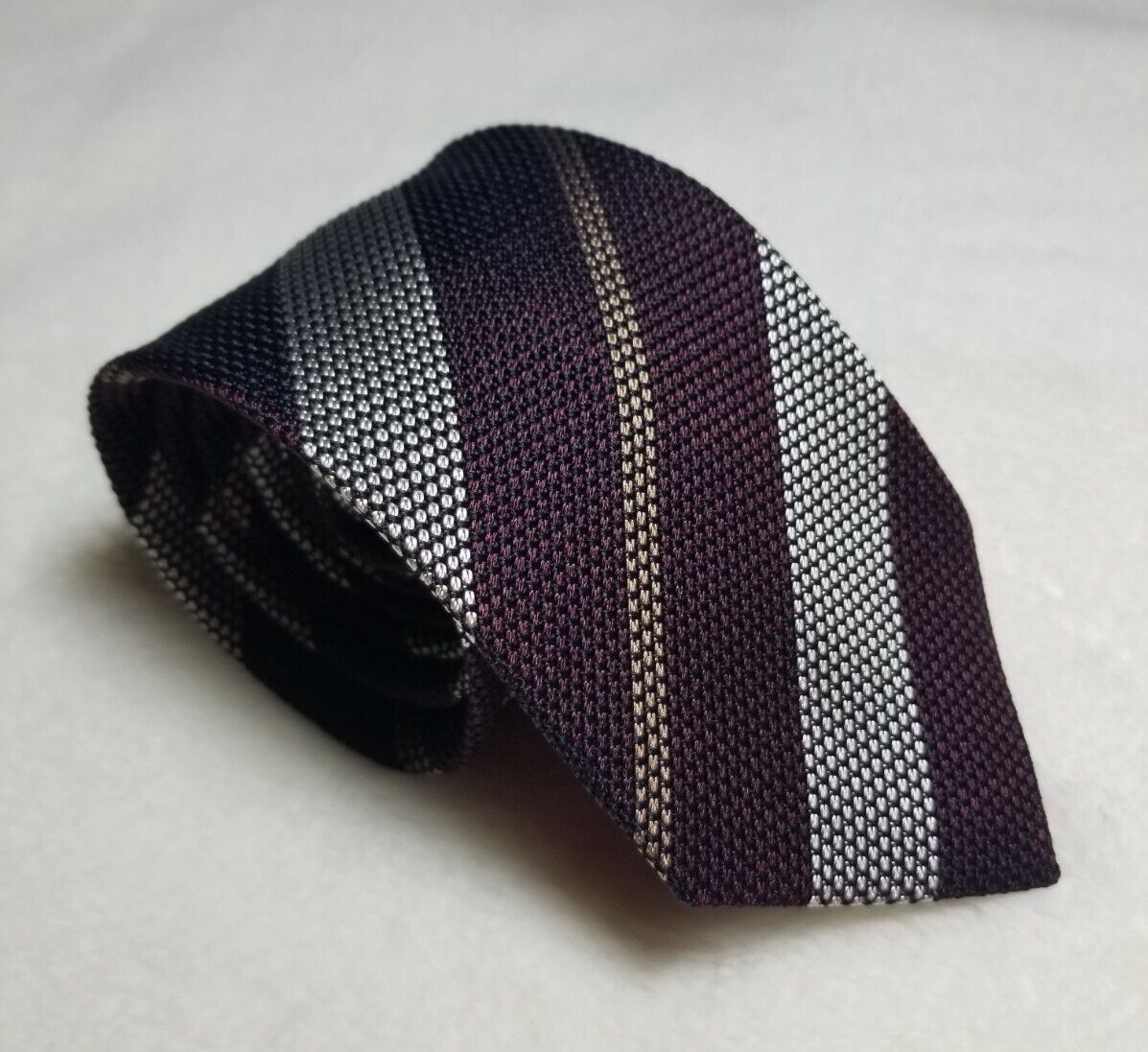 Burgundy / Silver Striped Silk Grenadine Tie (Garza Fina)-0