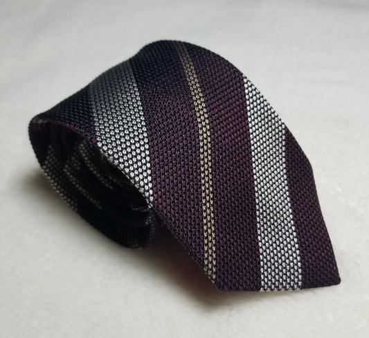 Burgundy / Silver Striped Silk Grenadine Tie (Garza Fina)-0