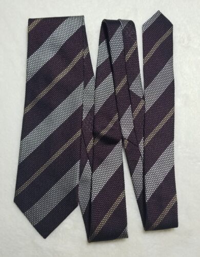 Burgundy / Silver Striped Silk Grenadine Tie (Garza Fina)-3