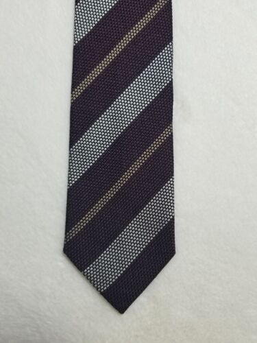 Burgundy / Silver Striped Silk Grenadine Tie (Garza Fina)-4