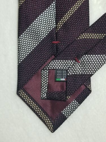 Burgundy / Silver Striped Silk Grenadine Tie (Garza Fina)-2