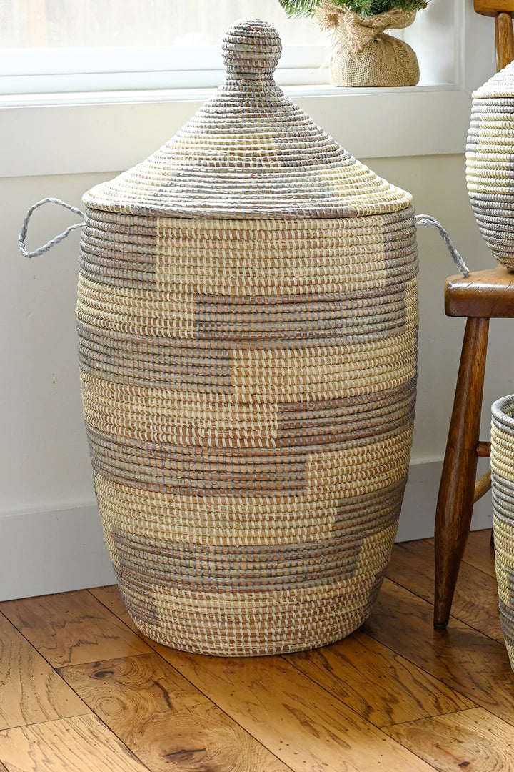 2 Silver & Cream Stairstep Hamper Basket from Senegal