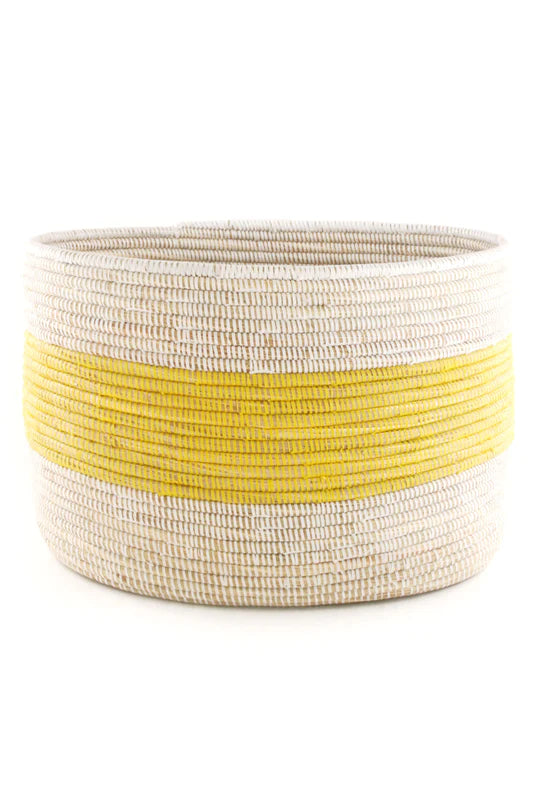 Yellow and White Knitting Basket Set of (3)