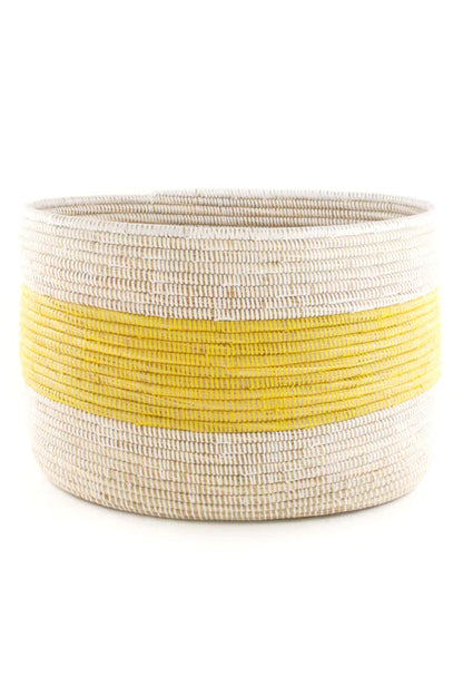 Yellow and White Knitting Basket Set of (3)