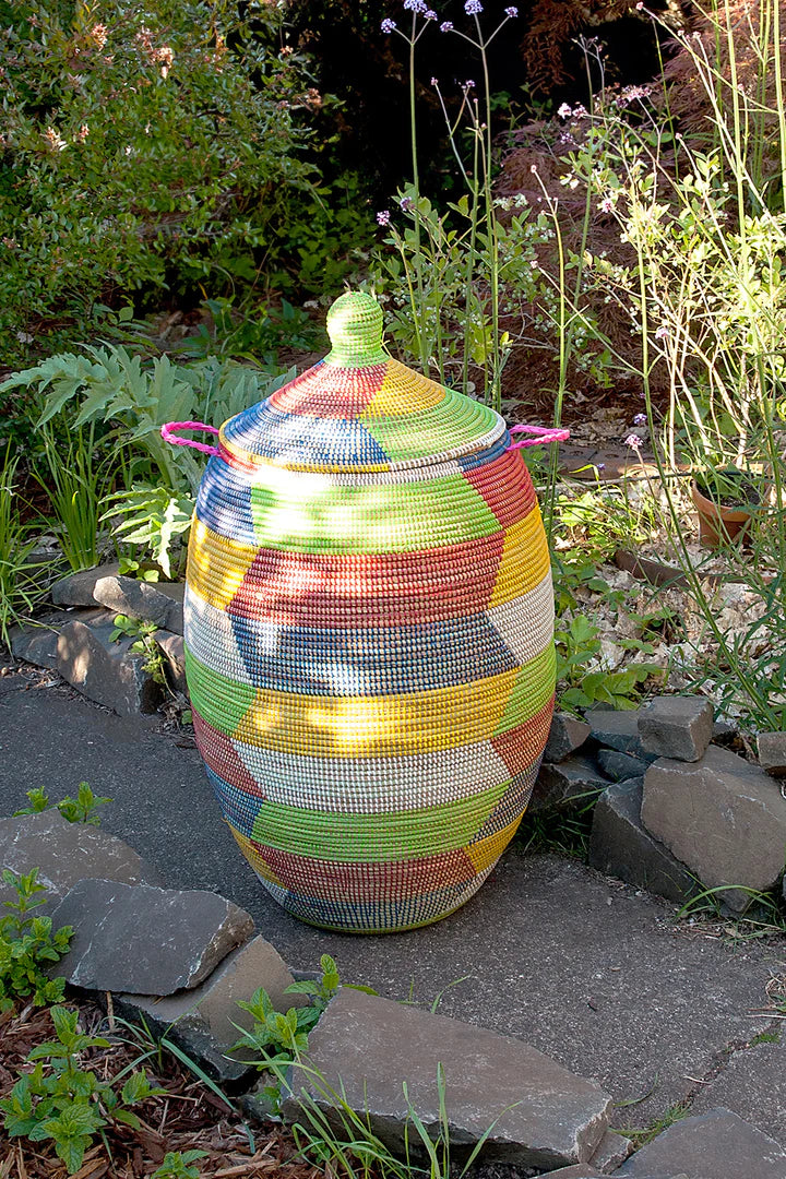 2 Assorted Oversized Rainbow Herringbone Storage Baskets
