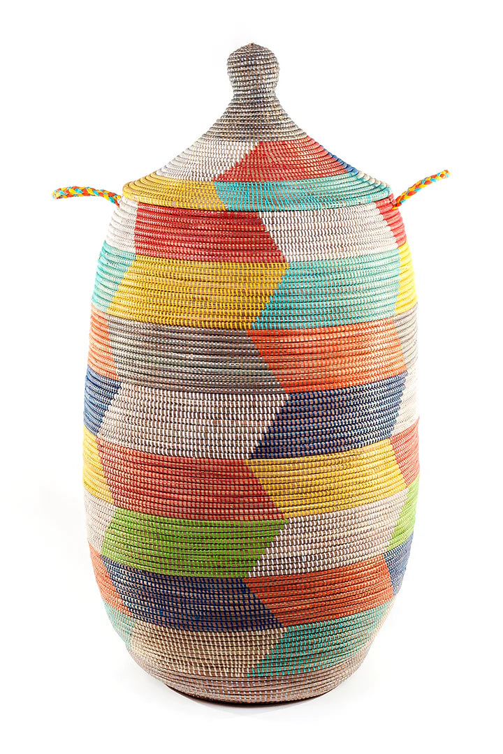2 Assorted Oversized Rainbow Herringbone Storage Baskets