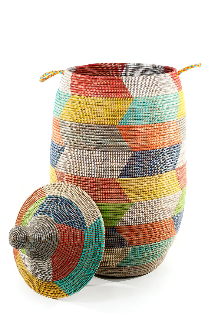2 Assorted Oversized Rainbow Herringbone Storage Baskets