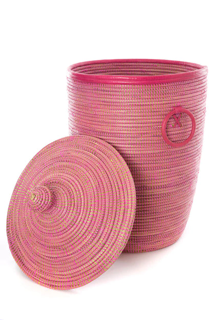 Pink Hamper Baskets with Leather Trim - Sold Singly