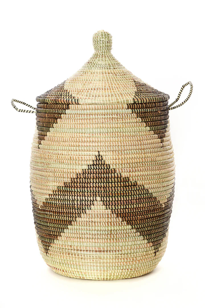 Set of Three Black and Beige Mixed Pattern Hampers