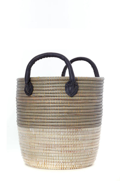 Set/3 Silver Mixed Stripe Baskets with Leather Handles