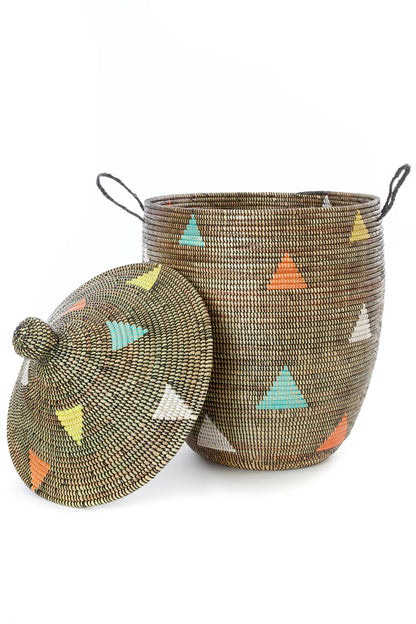 2 Large Black Teranga Triangles Hamper Basket from Senegal