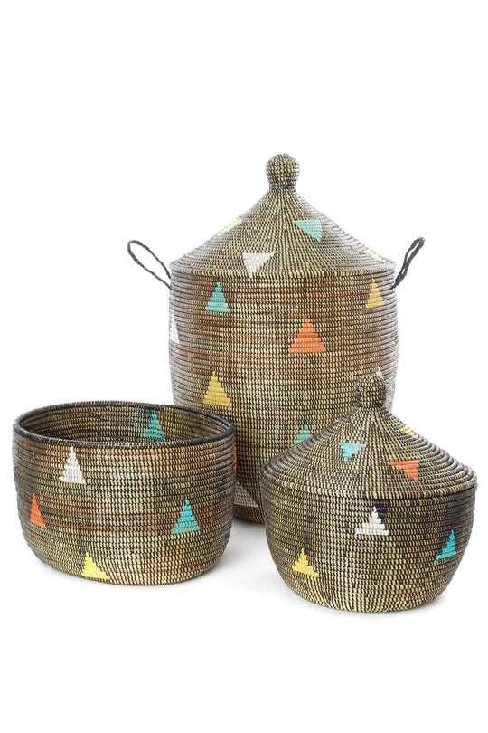 Large Black Teranga Triangles Hamper Basket from Senegal