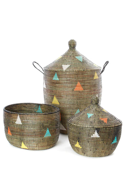 Large Black Teranga Triangles Hamper Basket from Senegal