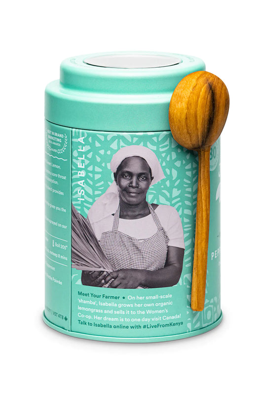 JusTea PEPPERMINT DETOX | Loose Leaf Herbal Tea | Tin with Hand Carved Tea Spoon | 40+ Cups (1.6oz) | Caffeine Free | Award-Winning | Fair Trade | Non-GMO