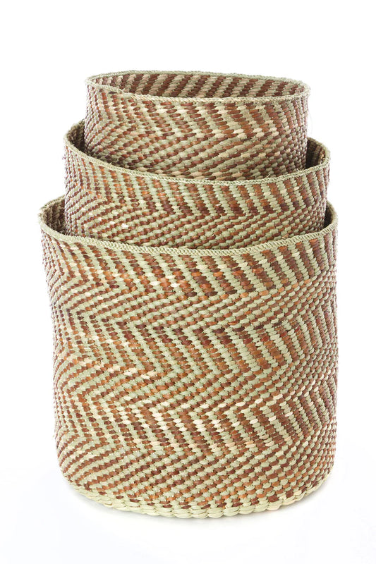 Brown & Natural Maila Milulu Reed Basket - Large, Set of (4)