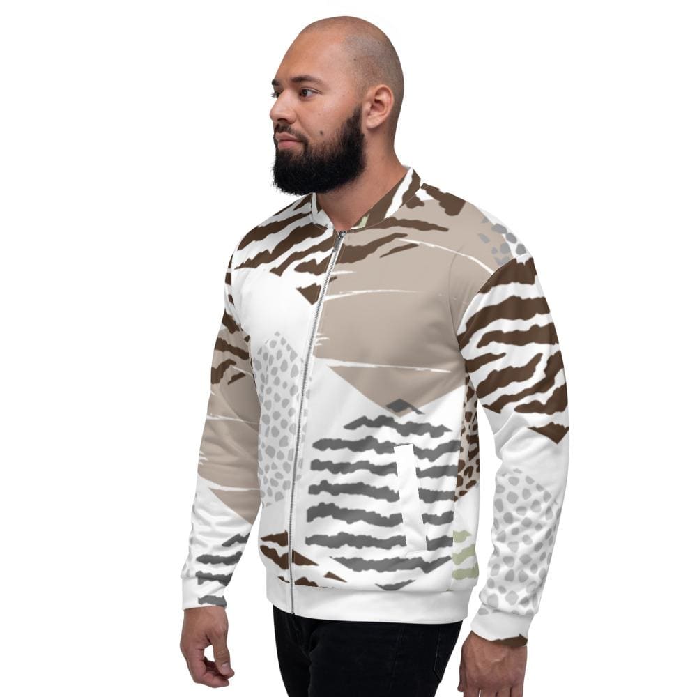 Mens Bomber Jacket White/taupe Geometric Print-3