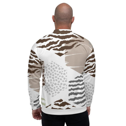 Mens Bomber Jacket White/taupe Geometric Print-1