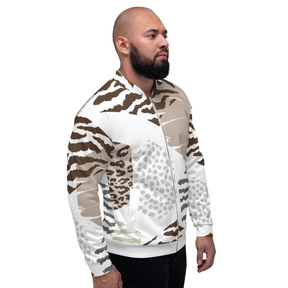 Mens Bomber Jacket White/taupe Geometric Print-2