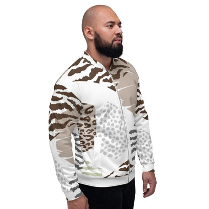 Mens Bomber Jacket White/taupe Geometric Print-2