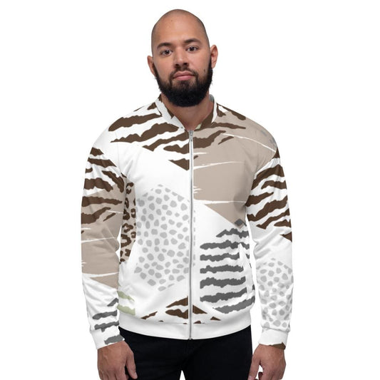 Mens Bomber Jacket White/taupe Geometric Print-0
