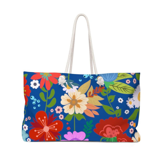 Weekender Tote Bag - Floral Print - Blue-0