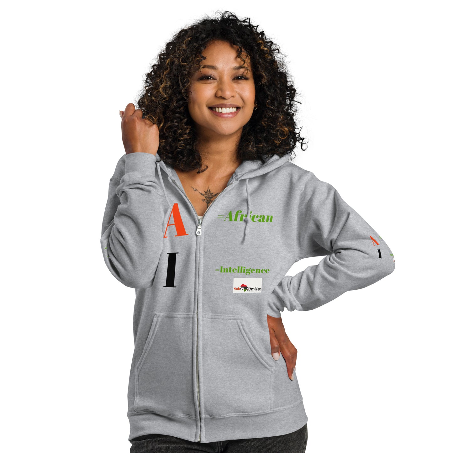 AI = African Intelligence Unisex Heavy Blend Zip Hoodie by SobG Designs