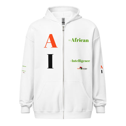 AI = African Intelligence Unisex Heavy Blend Zip Hoodie by SobG Designs