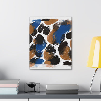 Wall Art Decor - Canvas Print Artwork - Dark Blue and Brown Spotted Abstract Illustration-4