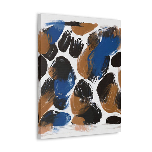 Wall Art Decor - Canvas Print Artwork - Dark Blue and Brown Spotted Abstract Illustration-0