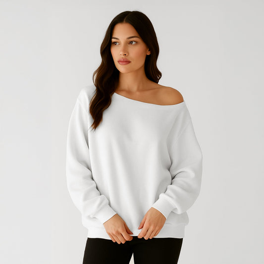 6007 - Women's Fleece Off Shoulder Pullover Sweatshirt-0