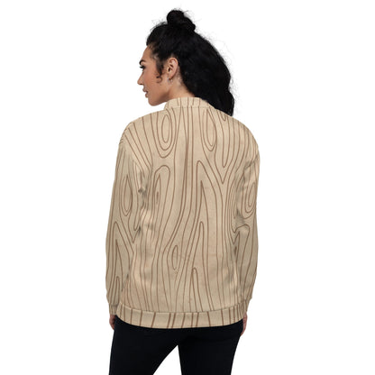 Womens Bomber Jacket - Beige Brown Tree Sketch Lines-1