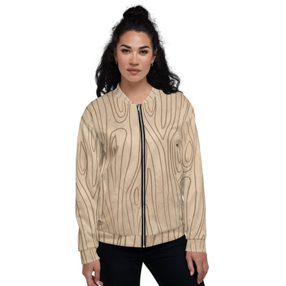 Womens Bomber Jacket - Beige Brown Tree Sketch Lines-0