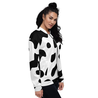 Womens Bomber Jacket - Black White Cow Print-2