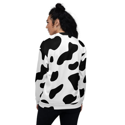 Womens Bomber Jacket - Black White Cow Print-1