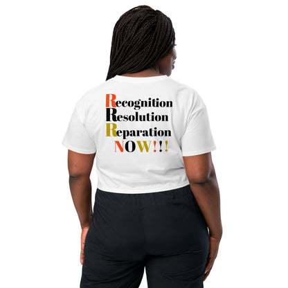 Recognition Resolution Reparation NOW!!! Women’s Crop Top by SobG Designs